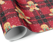 Tartan Red Black Gingerbread Sneeuwval Kerstmis Cadeaupapier (Rol Hoek)