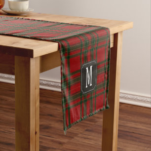Tartan rood-groen monogram korte tafelloper