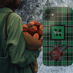 Tartan - Roos met zwarte en groene telefoontas iPhone 11 Hoesje