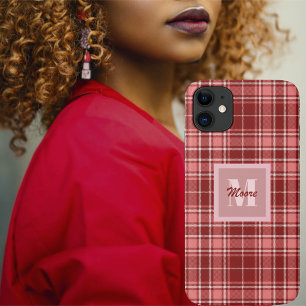 Tartan - Roze Rood en Cement Wit iPhone 11 Hoesje