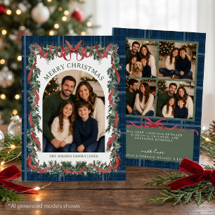 Tartan Schotland Familie Foto Kerstmis Feestdagenkaart