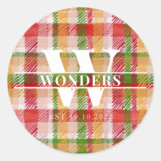 Tartan Schotlandse ruit aangepaste monogram evenem Ronde Sticker (Voorkant)