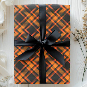 Tartan Schotlandse Ruit Zwart En Oranje Halloween Cadeaupapier