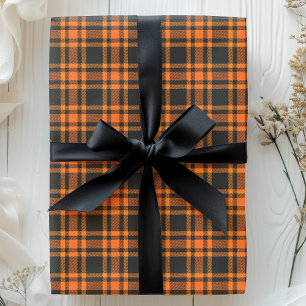 Tartan Schots Zwart Oranje Geruit Halloween Patroo Cadeaupapier