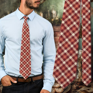 Tartan Schotse ruit Maroon en Crème Design Stropdas