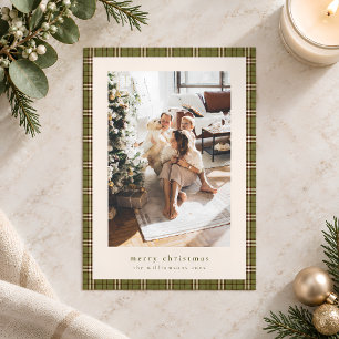 Tartan Schotse ruit olijfgroen vrolijk kerst foto Feestdagenkaart