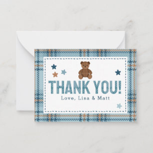 Tartan teddybeer 1e verjaardag of babyshower notitiekaartje