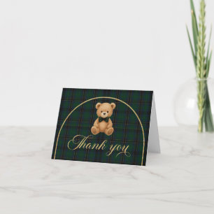 Tartan teddybeer babyshower bedankkaart