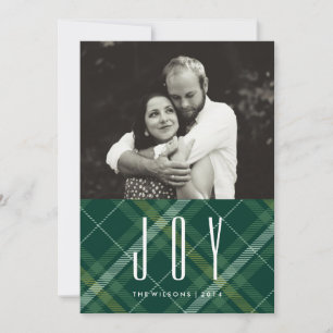 Tartan Tidings JOY Pset Gingham Holiday PhotoCard Feestdagenkaart