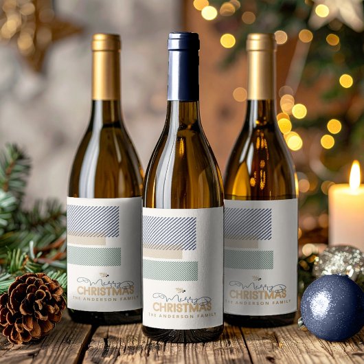 Tartan Twill Merry Christmas Blue ID1141B Wijn Etiket