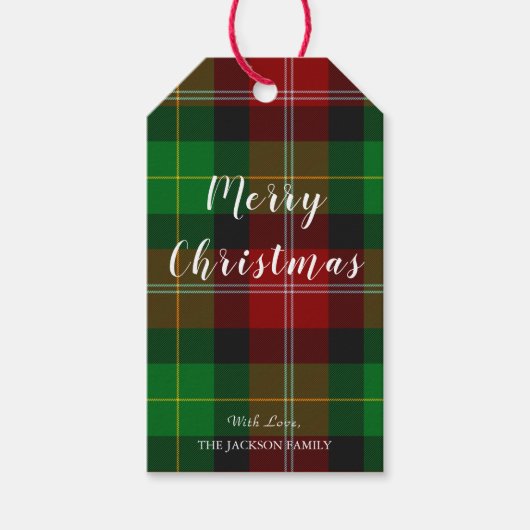 Tartan Vrolijk Kerstfeest Cadeaulabel (Voorkant)