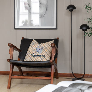 tartan waterverf roos beige blauw naam kussen