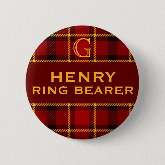 Tartan Wedding Party Ring Bearer Ronde Button 5,7 Cm (Voorkant)