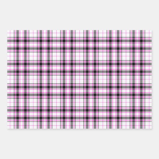 Tartan - Wit-Zwart-Heet Roze Anders Inpakpapier Vel (Voorkant)