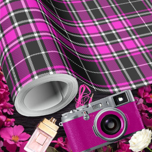 Tartan - Zwart-Heet Roze-Wit Cadeaupapier