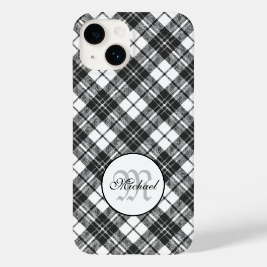 Tartanpatroon Kerstzwart wit monogram Case-Mate iPhone Case (Achterkant)