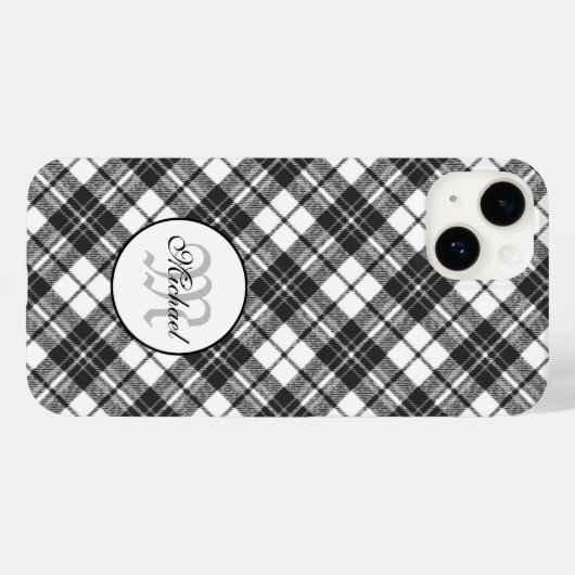 Tartanpatroon Kerstzwart wit monogram Case-Mate iPhone Case (Achterkant (horizontaal))