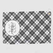 Tartanpatroon Kerstzwart wit monogram Golfhanddoek (Horizontaal)