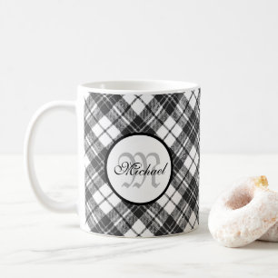 Tartanpatroon Kerstzwart wit monogram Koffiemok