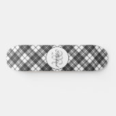 Tartanpatroon Kerstzwart wit monogram Skateboard (Horizontaal)