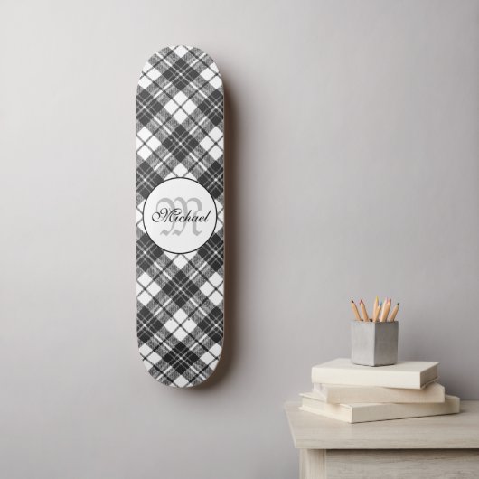 Tartanpatroon Kerstzwart wit monogram Skateboard (Muurkunst)