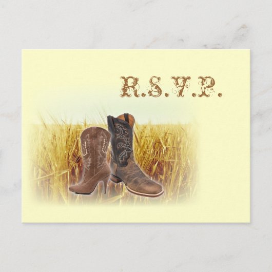 tarwe boerderij westerne cowboy bruiloft reactie R Uitnodiging Briefkaart (Voorkant)