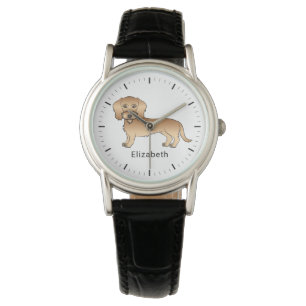 Tarwe Draadharige Dachshund Cartoonhond en naam Horloge