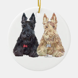Tarwe- en zwarte Scottie-honden Keramisch Ornament
