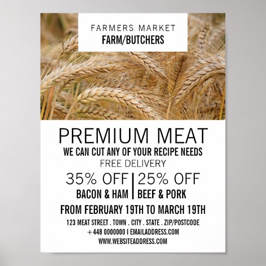 Tarwe in het veld, boer en slager Adverteren Poster (Voorkant)