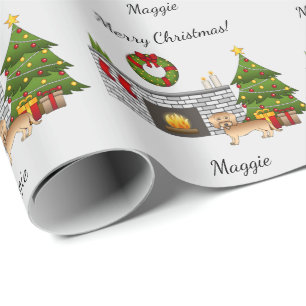 Tarwe Kleurige Draadharige Dachshund In Een Kerst  Cadeaupapier