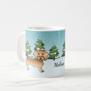 Tarwe Kleurige Draadharige Dachshund In Een Winter Koffiemok