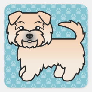Tarwe Norfolk Terrier Cartoon Honden Tekening Blau Vierkante Sticker