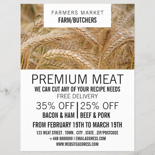 Tarwe op het veld, boer & slager advertentie flyer (Voorkant)