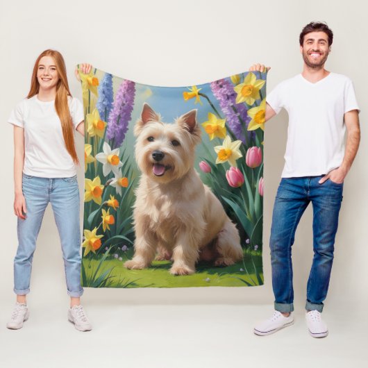 Tarwe Terrier Hond Spring Bloemen Schilderen Fleece Deken (In situ)