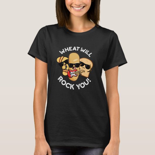 Tarwe zal rocken u grappig voedsel puns donker BG T-shirt (Voorkant)