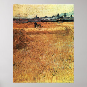 Tarweveld met een uitzicht van Arles van Gogh Poster