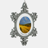 Tarweveld na oogst 2 tin sneeuwvlok ornament (Links)