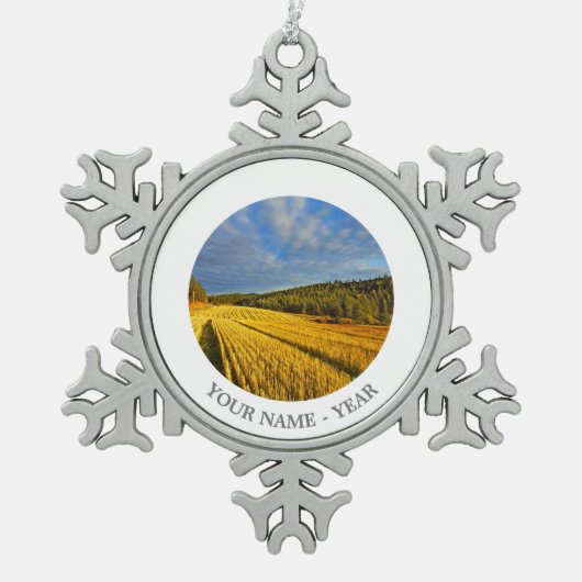 Tarweveld na oogst 2 tin sneeuwvlok ornament (Voorkant)