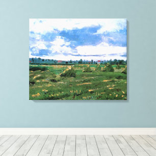 Tarwevelden met hooibergen door Vincent van Gogh Canvas Afdruk