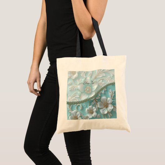 Tas met bloemen in tinten turkoois en wit (Voorkant (product))