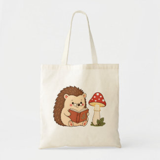 Tas met charmante egel die een paddestoellamp lees