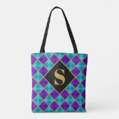 Tas met monogram, paars turquoise goud glitters (Achterkant)