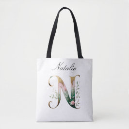 Tas met opdruk van gouden bloemenletter N