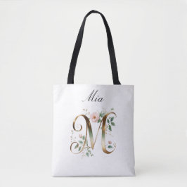 Tas met opdruk van gouden bloemletter M