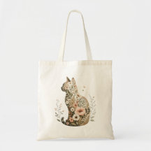 Tas met silhouet van wildebloemkat Boho bloemmotie