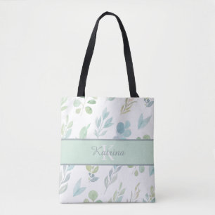 Tas met waterverf bloemen en monogram