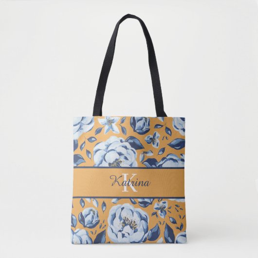 Tas met waterverf bloemen en monogram (Voorkant)