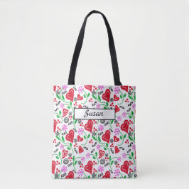 Tas Rode harten Roze Bloemen