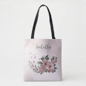 Tas romantisch roze bloemen & groene bladeren (Voorkant)