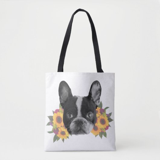 Tas van Franse bulldog en Flowers (Voorkant)